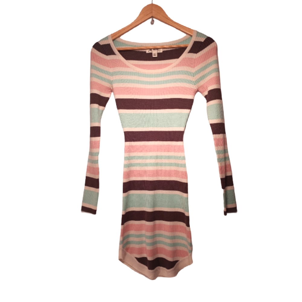 SAY WHAT! Long sleeve striped sweater dress (830)